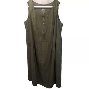 La Redoute Teacher Lagenlook Linen Maxi Dress Plus 32W Olive Green Librarian New